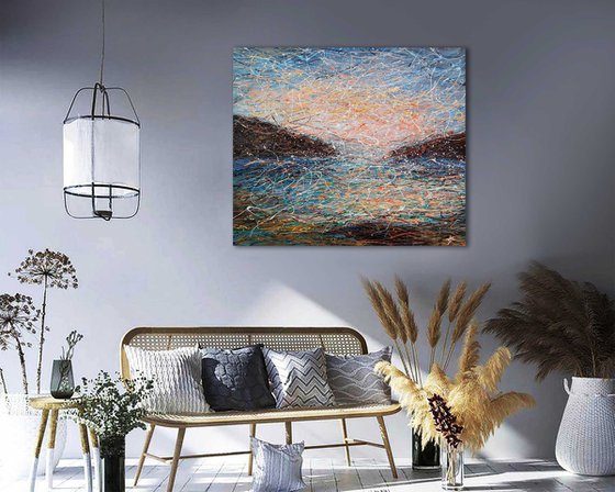 Brown Beige Blue abstract painting Brown and bluelarge Landscape sea painting