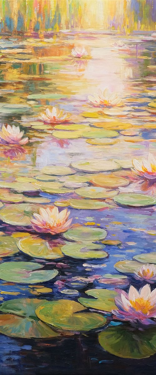 Water Lily Pond in Golden Light by Behshad Arjomandi