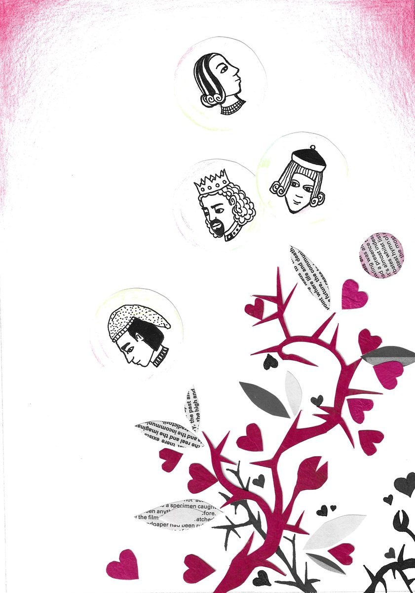 Illustrative Botanical Collage By Andromachi Giannopoulou, 7 X 10, Love