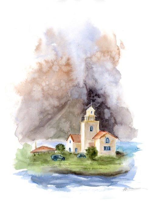 Lighthouse Sucuraj -  Original Watercolor Painting by Olga Shefranov (Tchefranov)