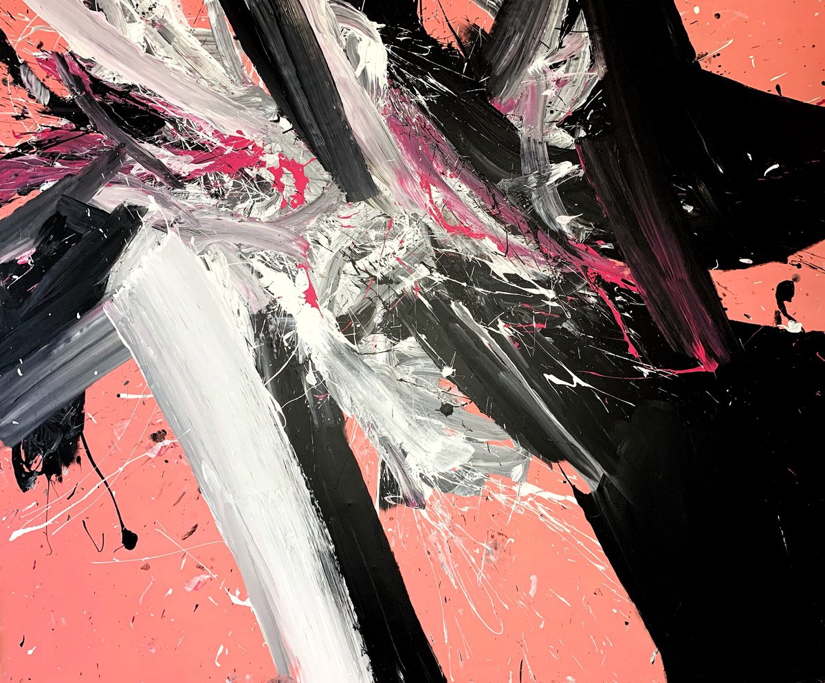 Abstract Acrylic Painting By Rosi Roys, 79 X 67", Black 65X, Original Artwork