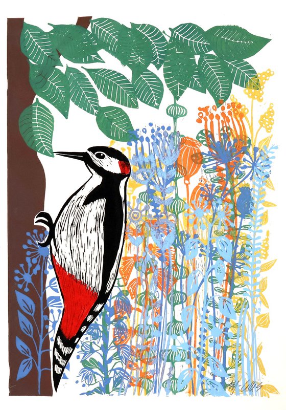Woodpecker and Flowers