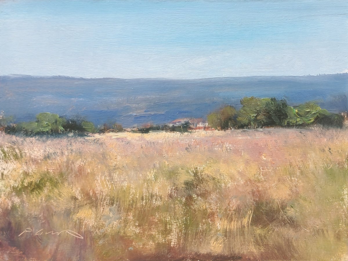 Impressionistic Landscape Oil Painting By Pascal Giroud, 8 X 6", Wheat Fields, Original Artwork