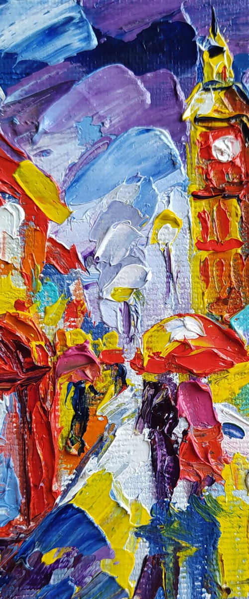 With love from London - small painting, cityscape, postcard, city, gift idea, gift, oil painting,Big Ben, London, United Kingdom by Anastasia Kozorez