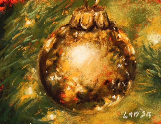 Gold Christmas Ornament | Original Pastel Painting