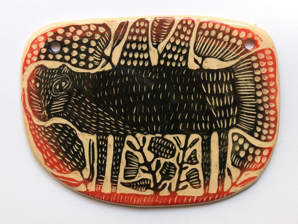 Ceramic panel Beast 15 x 11 x 0.5 cm by Yuliia Dunaieva