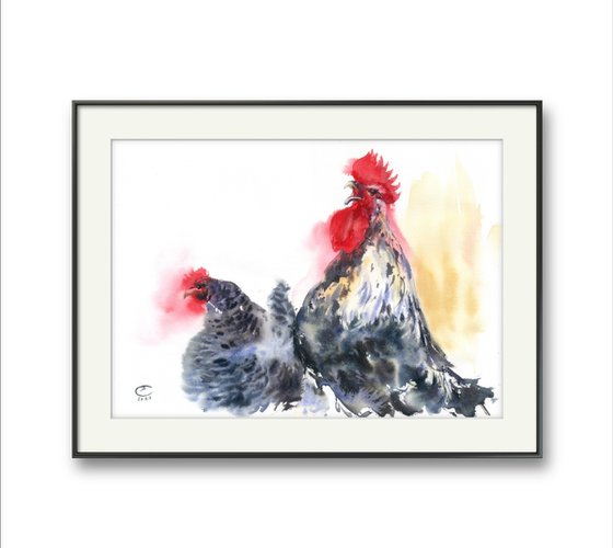 Rooster and hen.