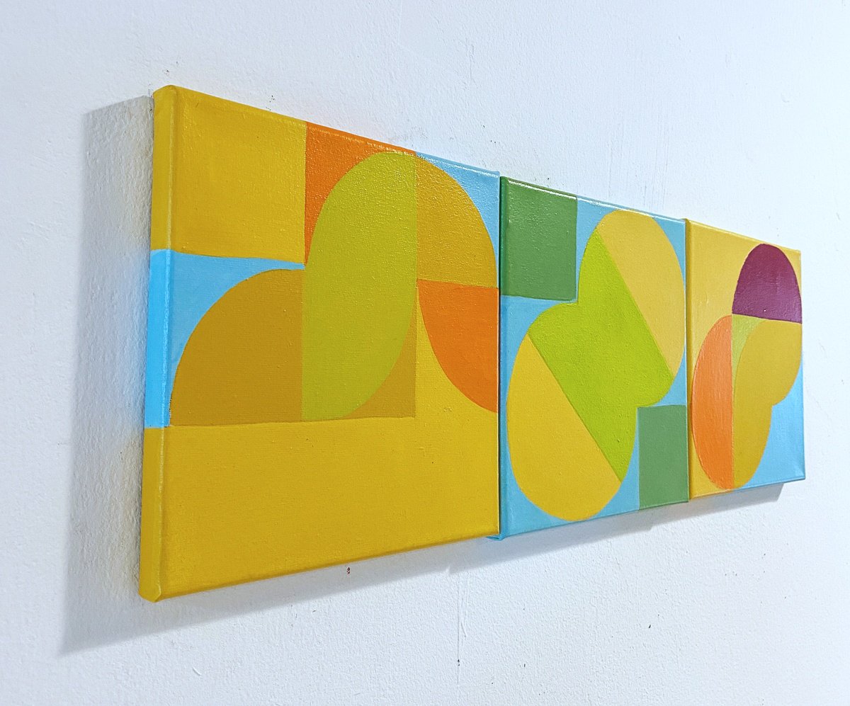 Geometric Abstract Acrylic Painting By Jessica Moritz, 24 X 8, Color Rhythm Around The Circle, Original Artwork