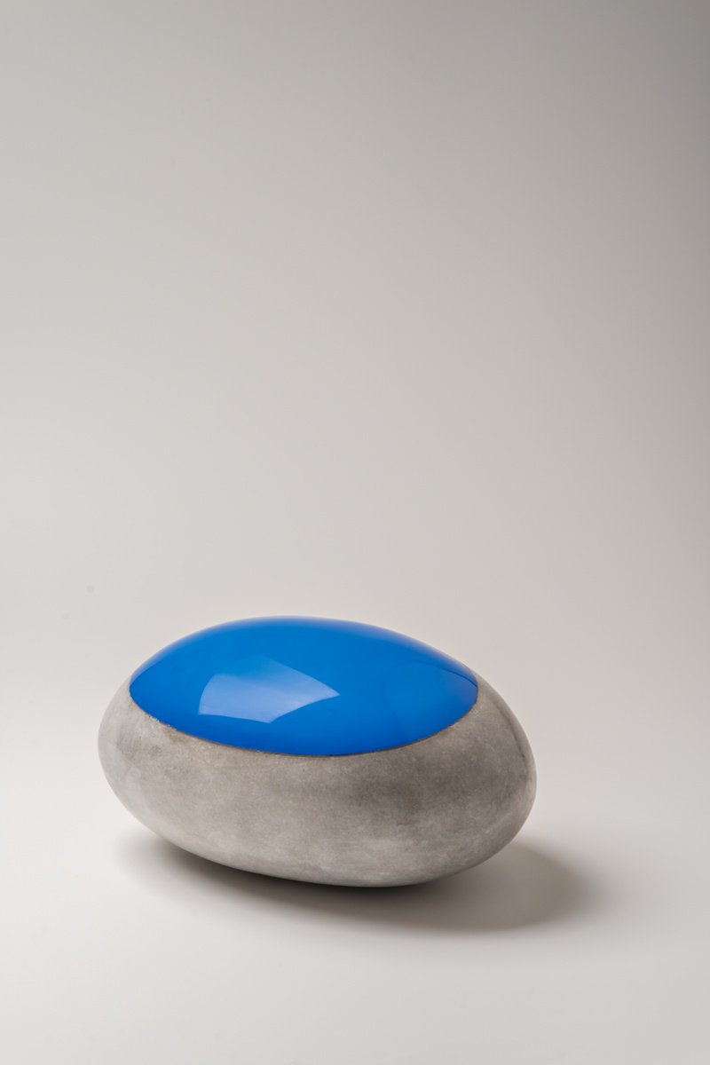 Abstract Stone Sculpture By George Tilelis, 9 X 5, Blue Shingle, Original Artwork