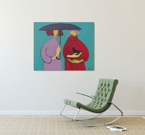 Two under an umbrella.