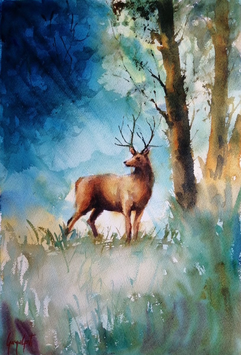 Impressionistic Animal Watercolour By Giorgio Gosti, 14 X 21, Deer 8, Original Artwork