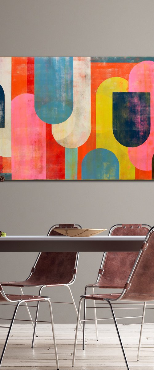Pop Art Painting - Traffic Full Color Pink Landscape - Original Artwork - Ronald Hunter - 02J by Ronald Hunter