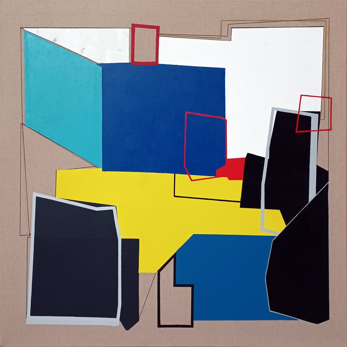 Geometric Abstract Acrylic Painting By Luis Medina, 39 X 39", 5659C, Original Artwork