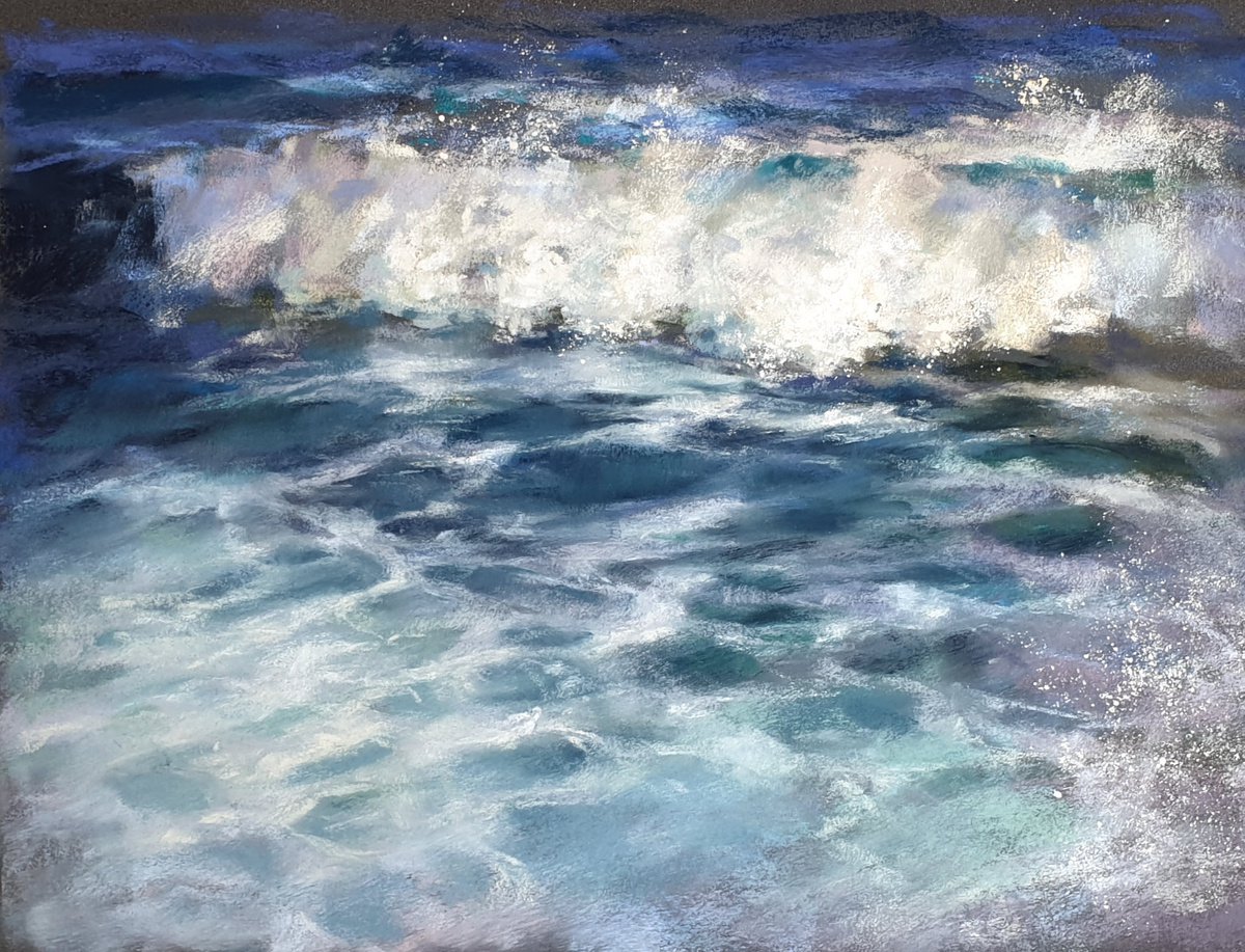 Impressionistic Landscape Pastel Drawing By Elena Genkin, 16 X 12, Waves And Reflections, Original Artwork