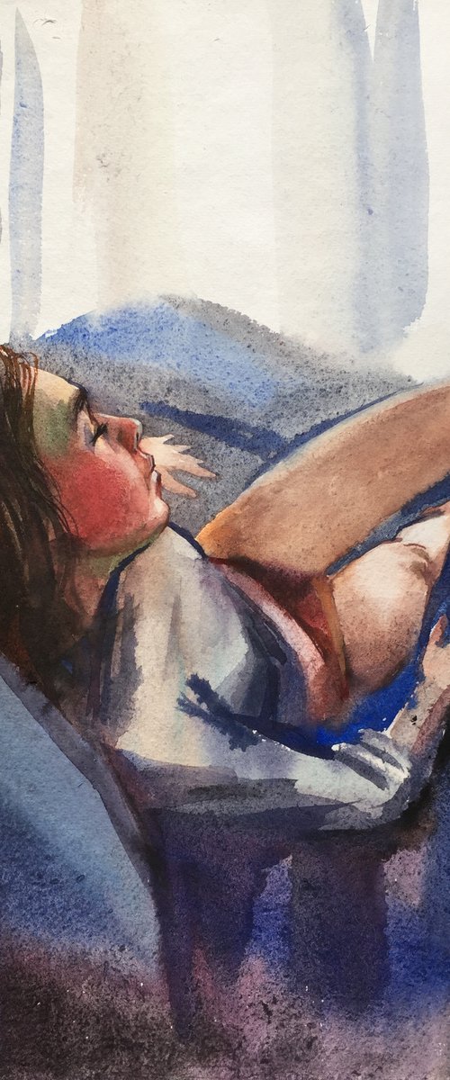 Sleeping girl. Woman portrait, sketch by Natalia Veyner