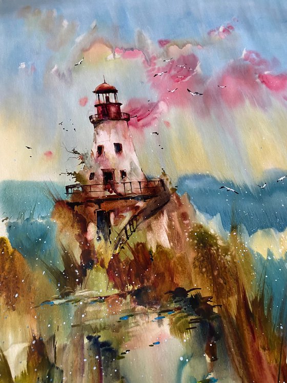 Watercolor “The Old lighthouse. Sulina” perfect gift