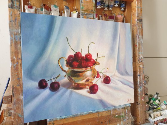 "Yummy!  " still life liGHt original painting PALETTE KNIFE  GIFT (2021)