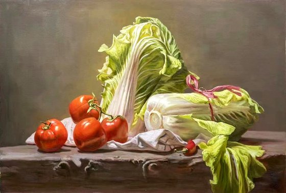 Still life:Chinese cabbage and tomato