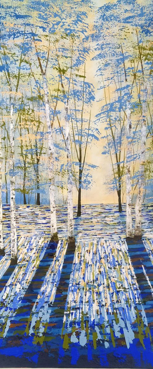 Gold and Blue Forest Light by Amanda Horvath