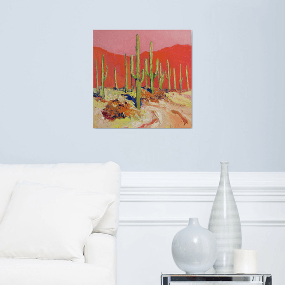 Warm Reflections. Saguaros in the Desert