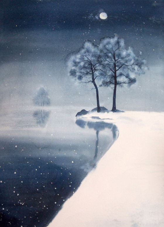 The Melancholy Of Winter – winter landscape snow snowy dusk snowfall watercolor winterscape