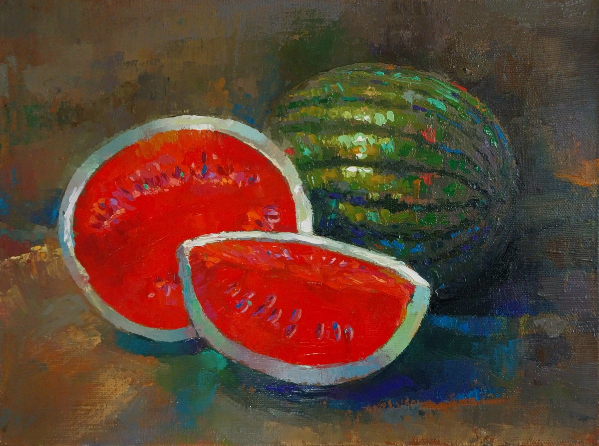 Impressionistic Still Life Oil Painting By Kamsar Ohanyan, 16 X 12", Summer Sweetness, Original Artwork