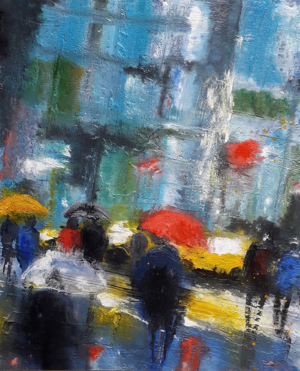 Wet city. Abstract cityscape. Abstract painting. by Alexander Zhilyaev
