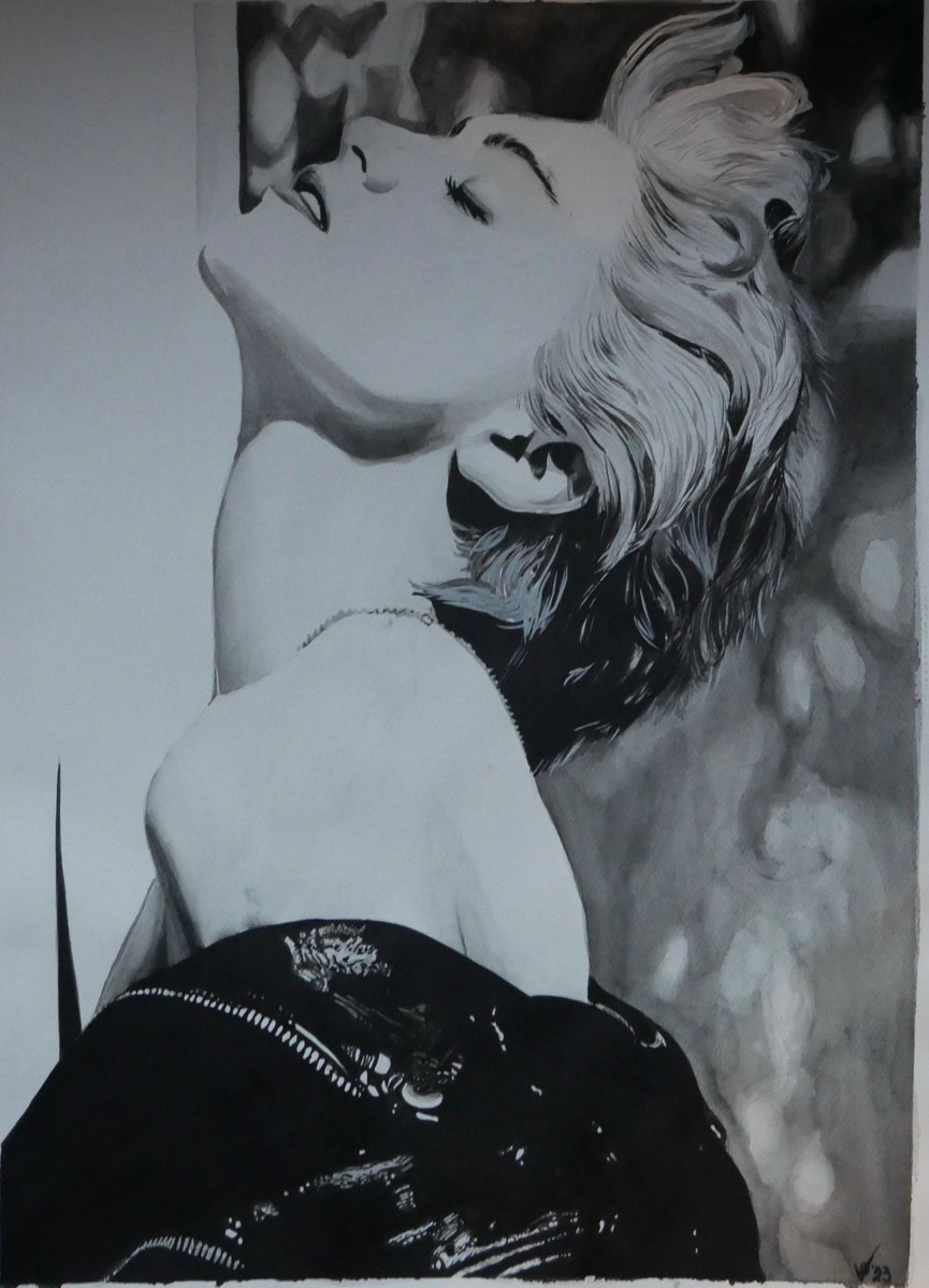 Photorealistic Portrait Watercolour By Vladyslava Proshchenko, 20 X 28", Madonna, Original Artwork