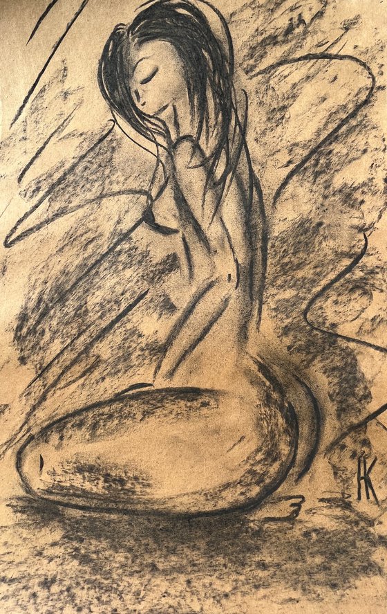 Female Nude Charcoal Drawing