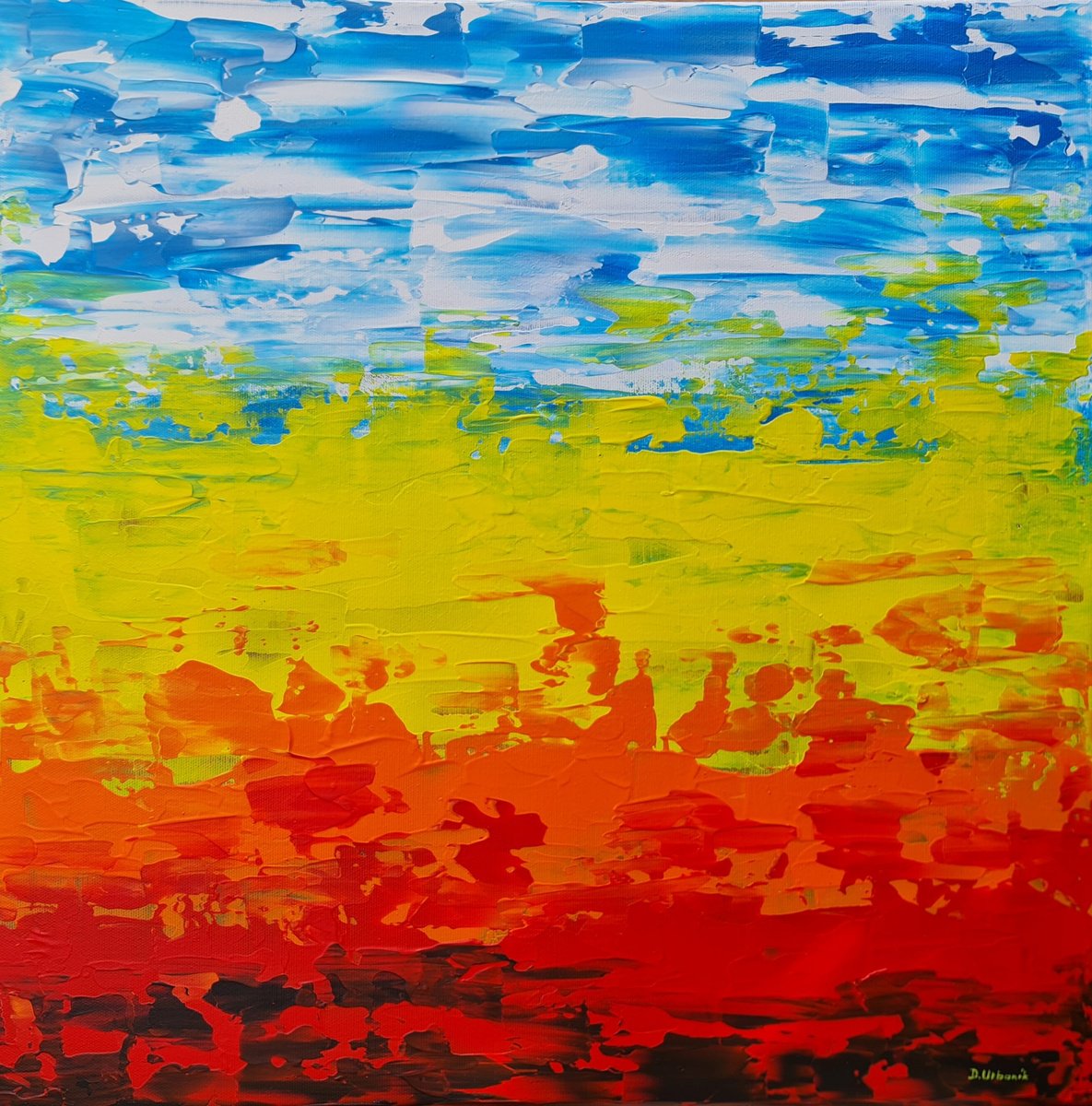 Abstract Landscape Acrylic Painting By Daniel Urbani?k, 20 X 20, Sunset 4, Original Artwork