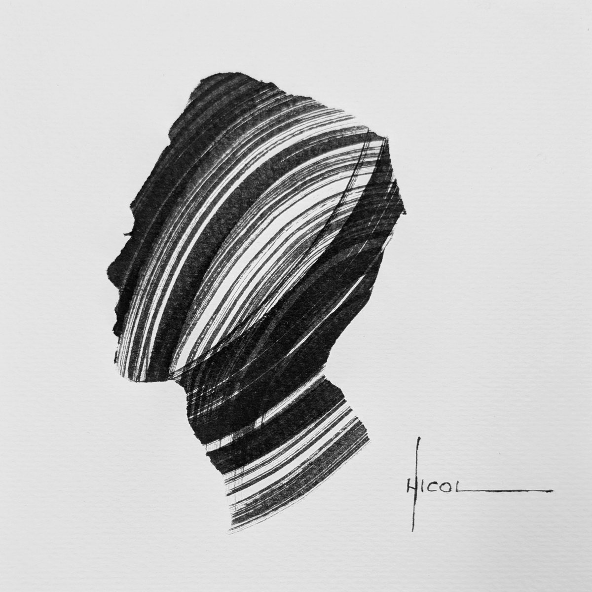 Expressive Portrait Ink Drawing By Nicol Vacaru, 6 X 6", The Shape Of Quiet, Original Artwork