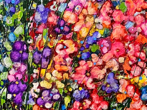 Multi-Colored  Flowers Abstract  - Original Painting