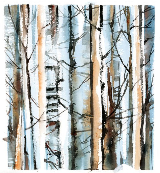 Birch Forest Watercolor painting