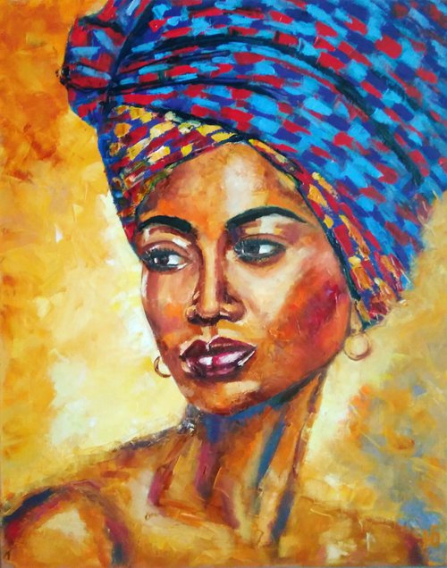 African Queen- portrait black woman, 40x50 cm, ready to hang. by Yulia Berseneva