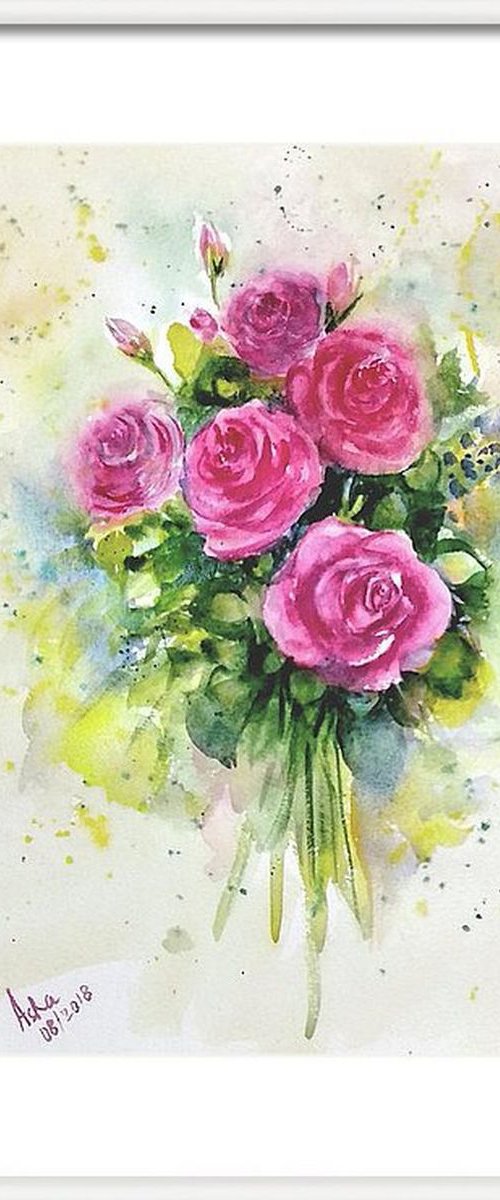 Five Pink Spring Roses by Asha Shenoy