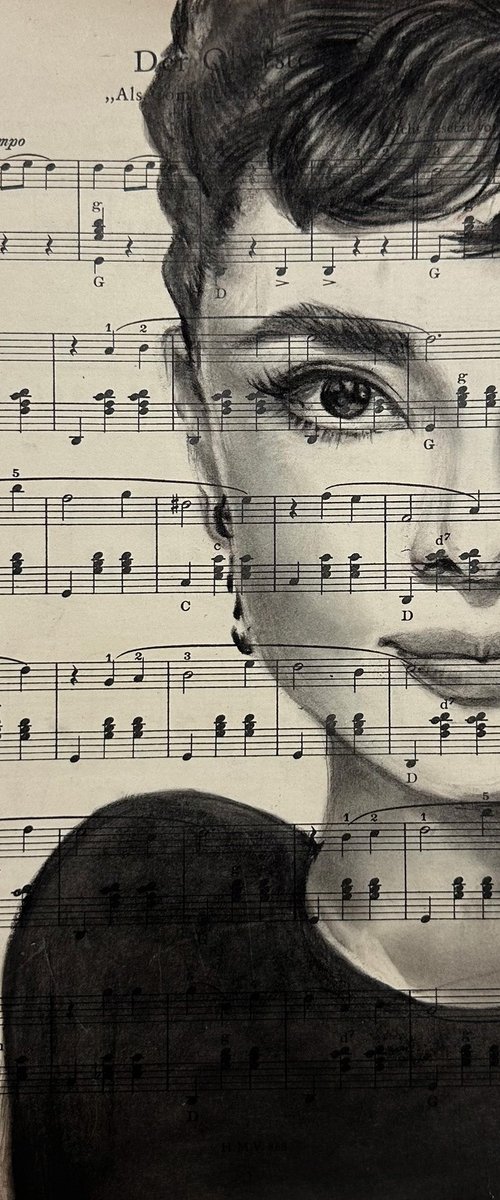 Audrey Hepburn on Vintage Sheet Music by Julia Shilo