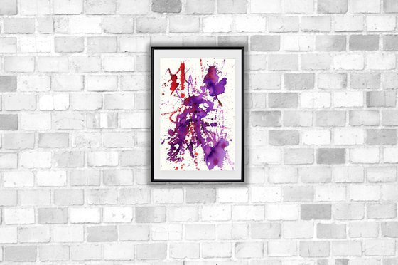 Abstract artwork.#8 - Original violet watercolour and ink abstract painting.