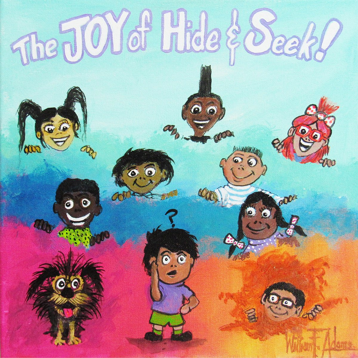 Impressionistic Portrait Acrylic Painting By William F. Adams, 12 X 12", The Joy Of Hide And Seek!, Original Artwork