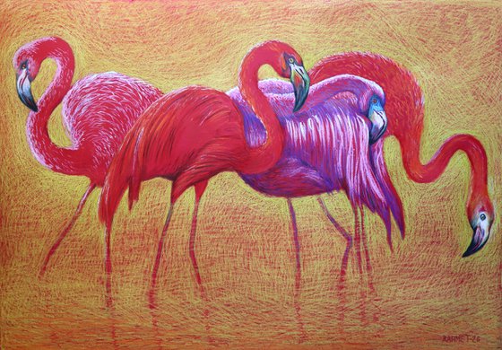 Flamingo on Gold -Blazing Gradient