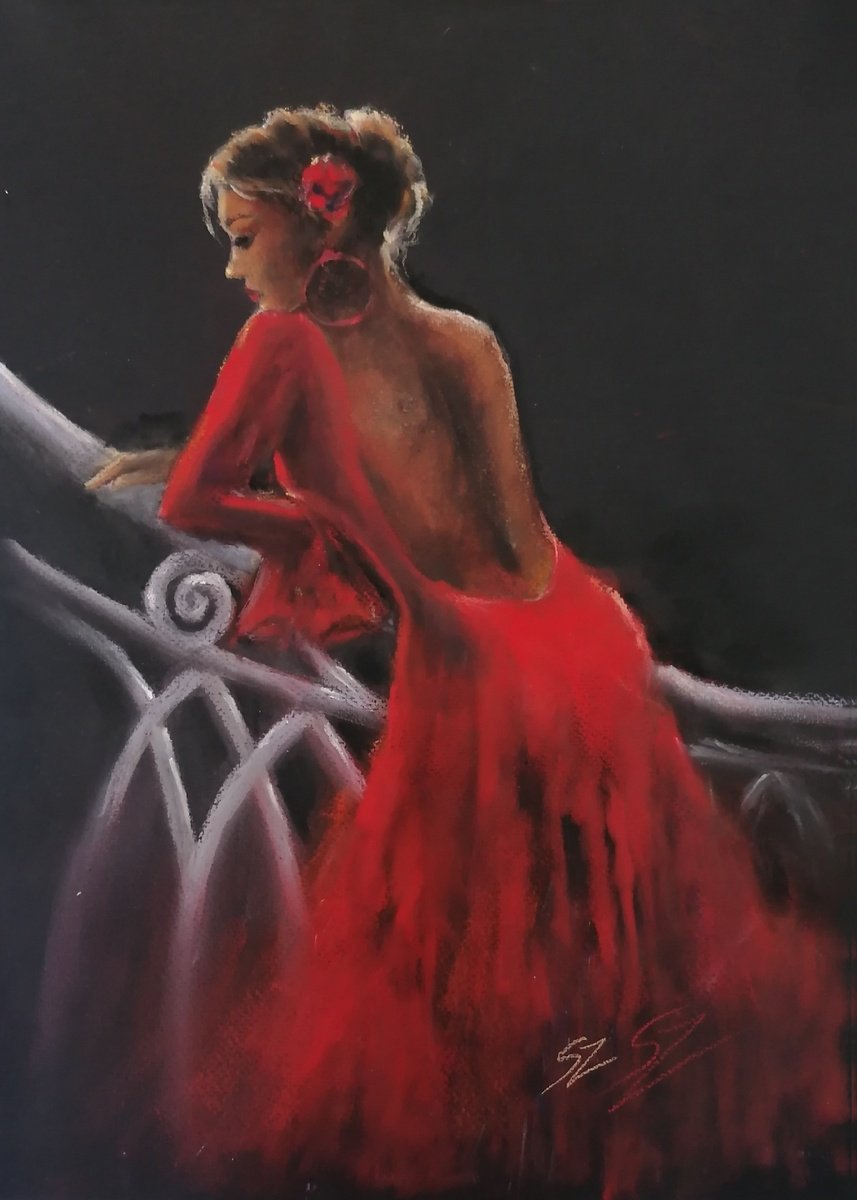 Impressionistic Portrait Painting By Susana Z. Harris, 12 X 17", Flamenco Dancer 24-8, Original Artwork