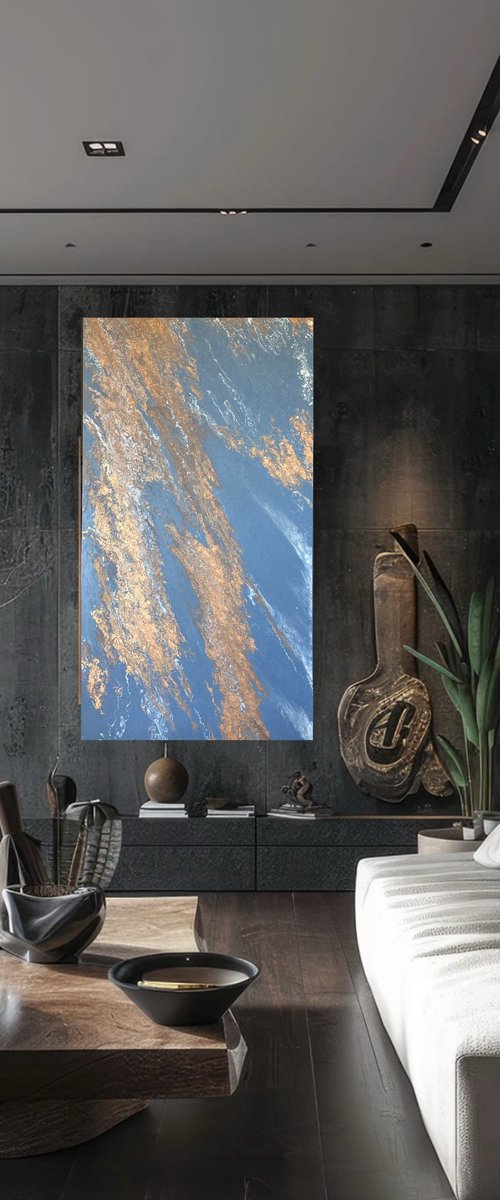 Filón — Large Blue Abstract Vertical 160 cm by Kseniia Turik