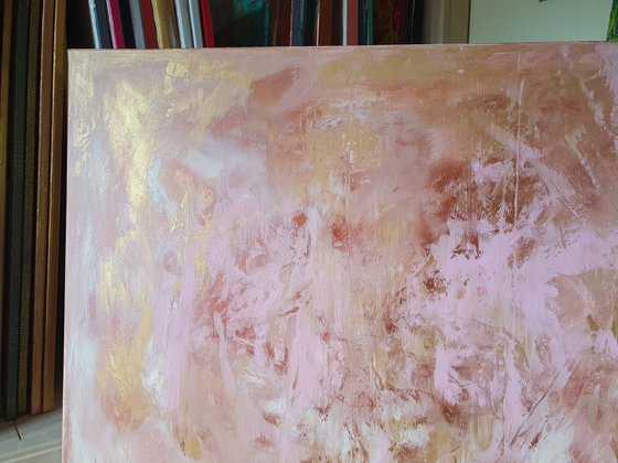 Love is in the air - golden, copper, pink abstract painting