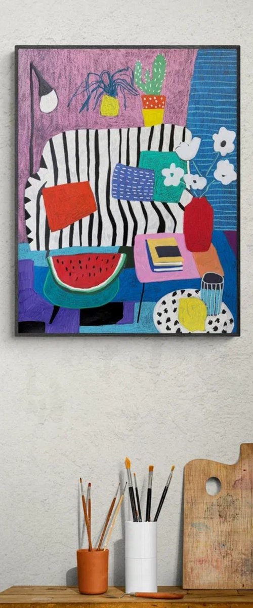 Striped interior with plants by Sasha Robinson