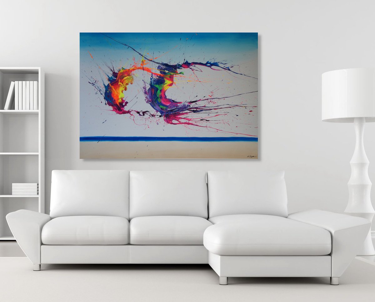 Abstract Acrylic Painting By Ansgar Dressler, 55 X 39, Summer Phenomenon Ii, Original Artwork