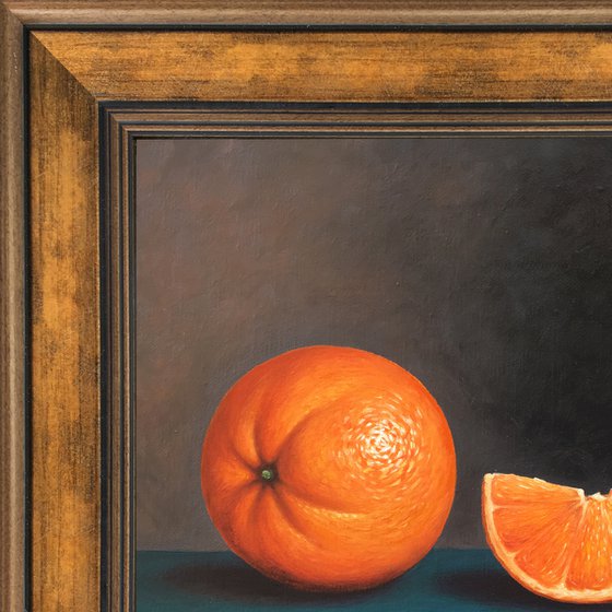 Still life - orange (25x25cm, oil on canvas, framed)