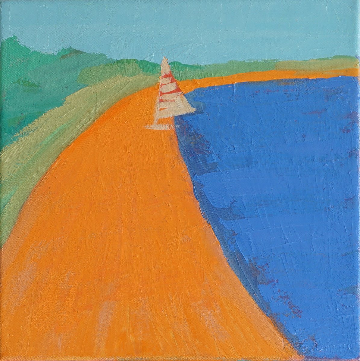 Geometric Oil Painting , Beach With Boat By Patty Rodgers, 12 X 12, Artwork For Sale On Artfinder