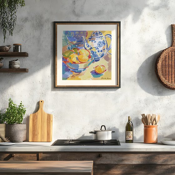 Still Life with Blue Teapot and Lemons