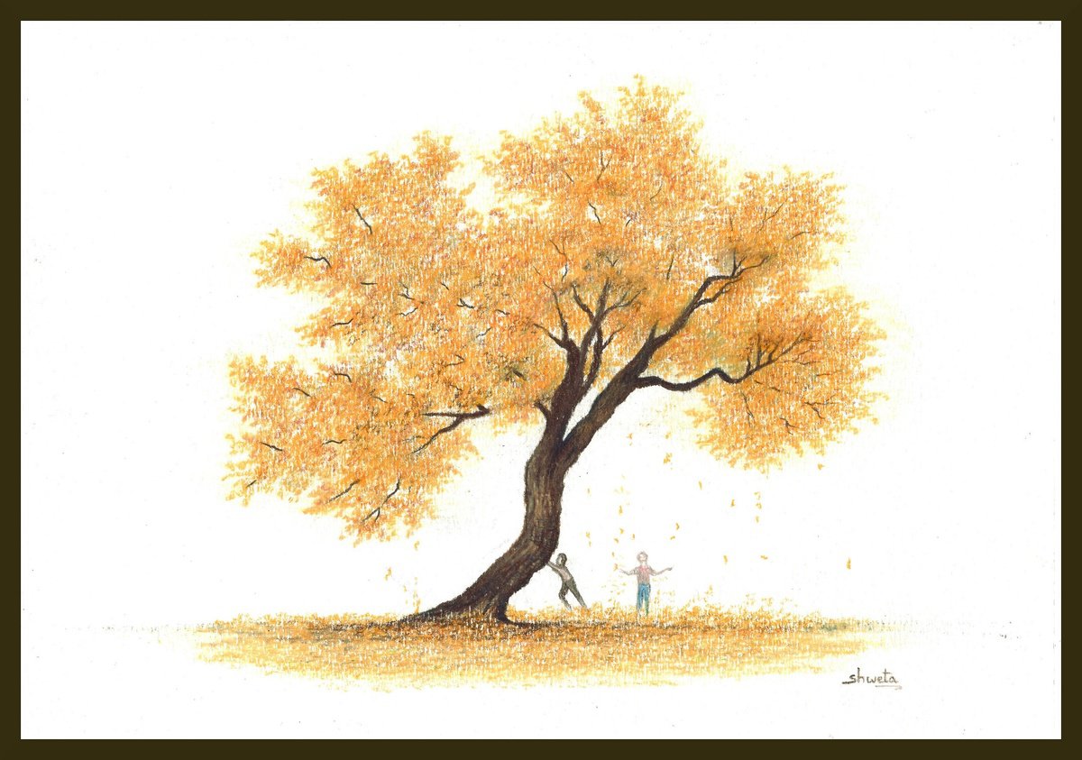 Yellow silk cotton tree drawing by Shweta Mahajan