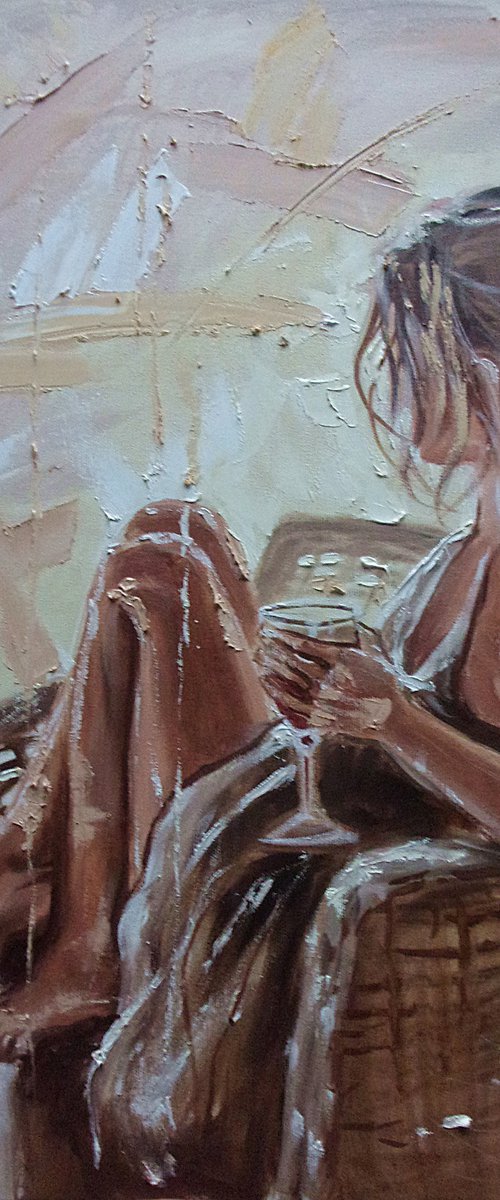 " RELAX ... "-  wine liGHt  ORIGINAL OIL PAINTING, GIFT, PALETTE KNIFE (2021) by Monika Luniak