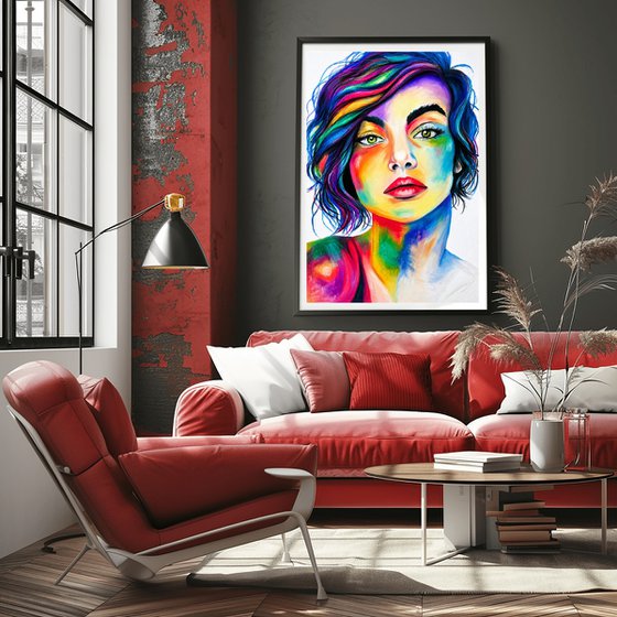 Electric Muse - Oil Pastel Women Portrait